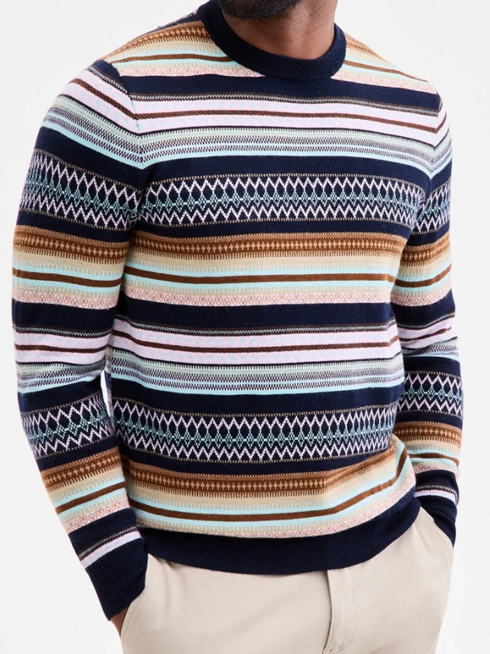 Club Room Men’s Multi-Striped Crewneck Sweater - Black & Pastel Stripes Size L